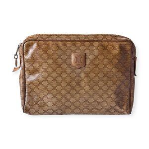Celine Vintage Macadam Coated Canvas Toiletry / Cosmetic Pouch